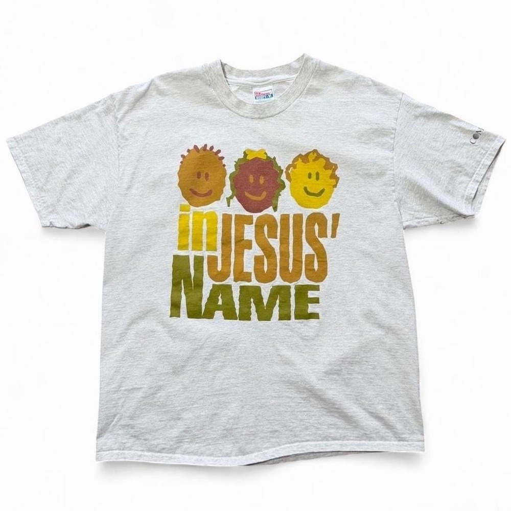 Vintage 90s Jesus Religious Christian Church Bible God Bold Graphic T-Shirt XL